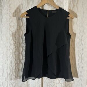 BCBG MAXAZRIA Black Pleated Ruffle Sleeveless Blouse Top Size XS